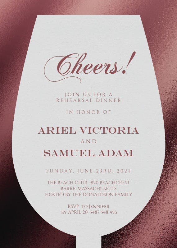 Wine glass - rehearsal dinner party invitation