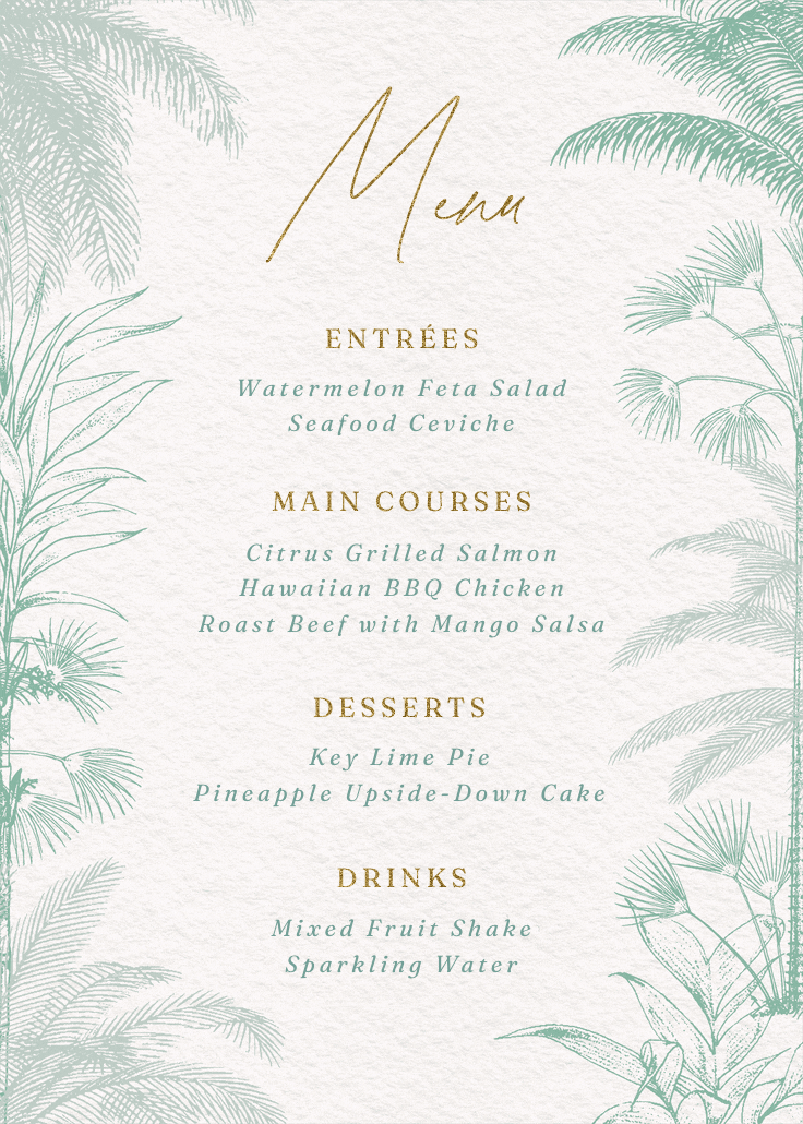 Bermuda dreams - menú