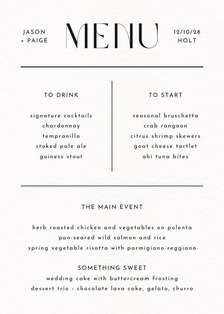 Big and bold - menú