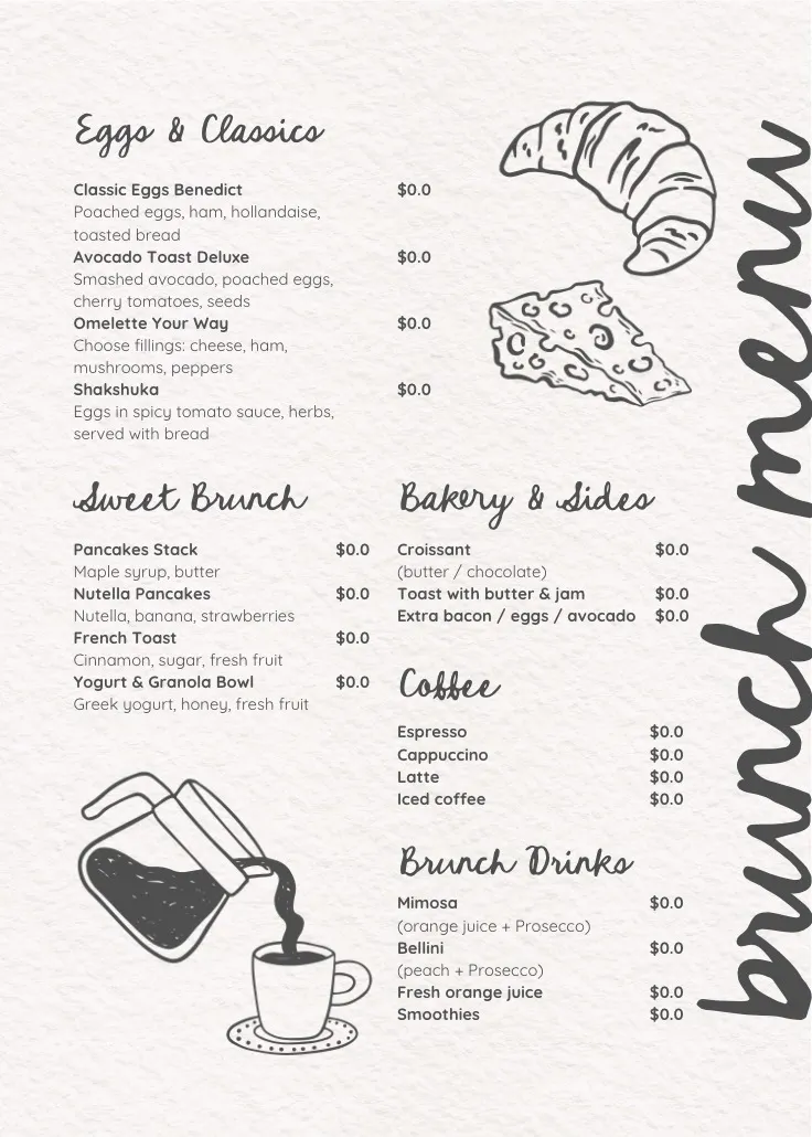 Brunch menu - মেনু