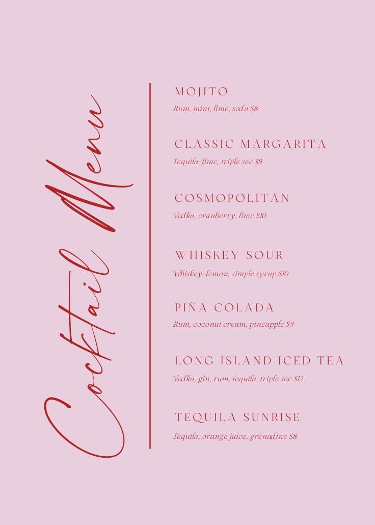 Charming union - menú