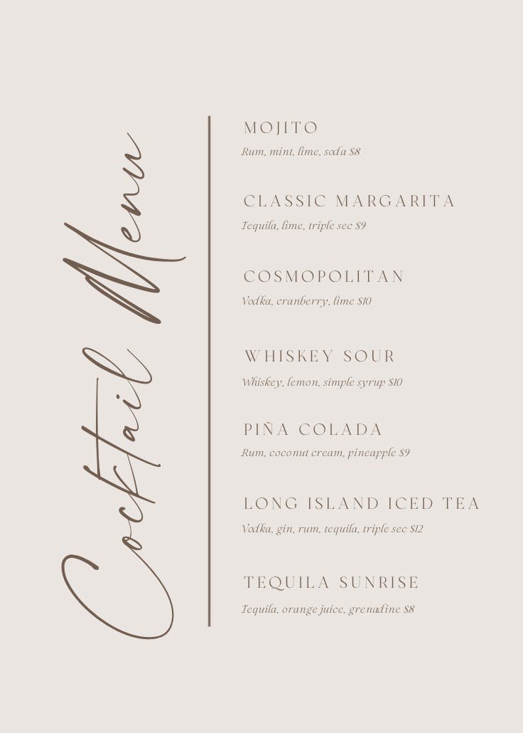 Charming union - menú