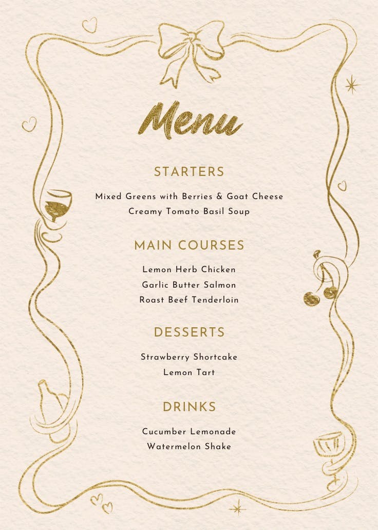 Framed in love - menú