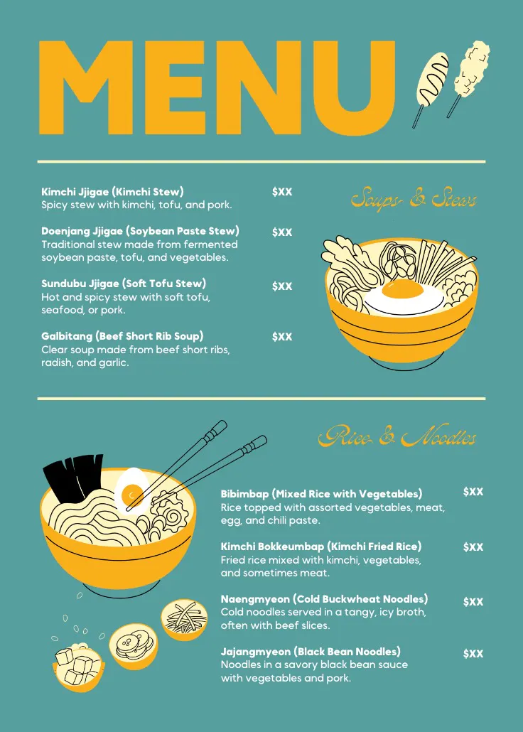Korean menu - মেনু