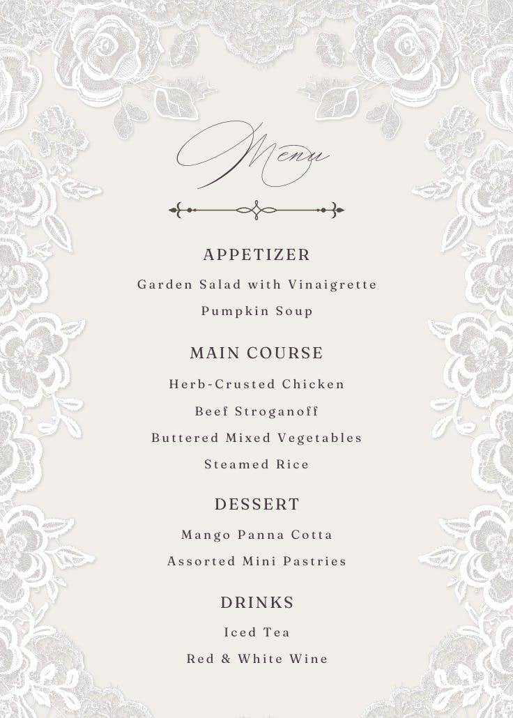 Lovely in lace - menú