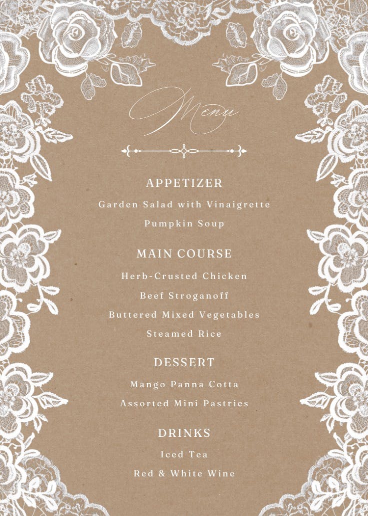 Lovely in lace - menú