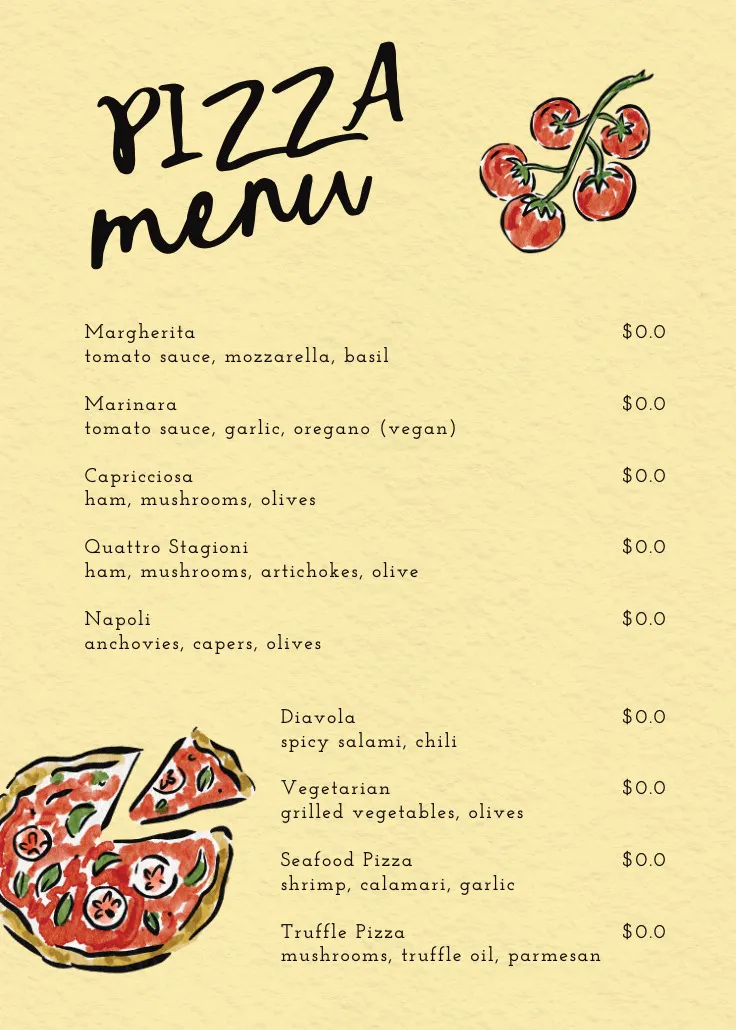 Pizza menu - মেনু