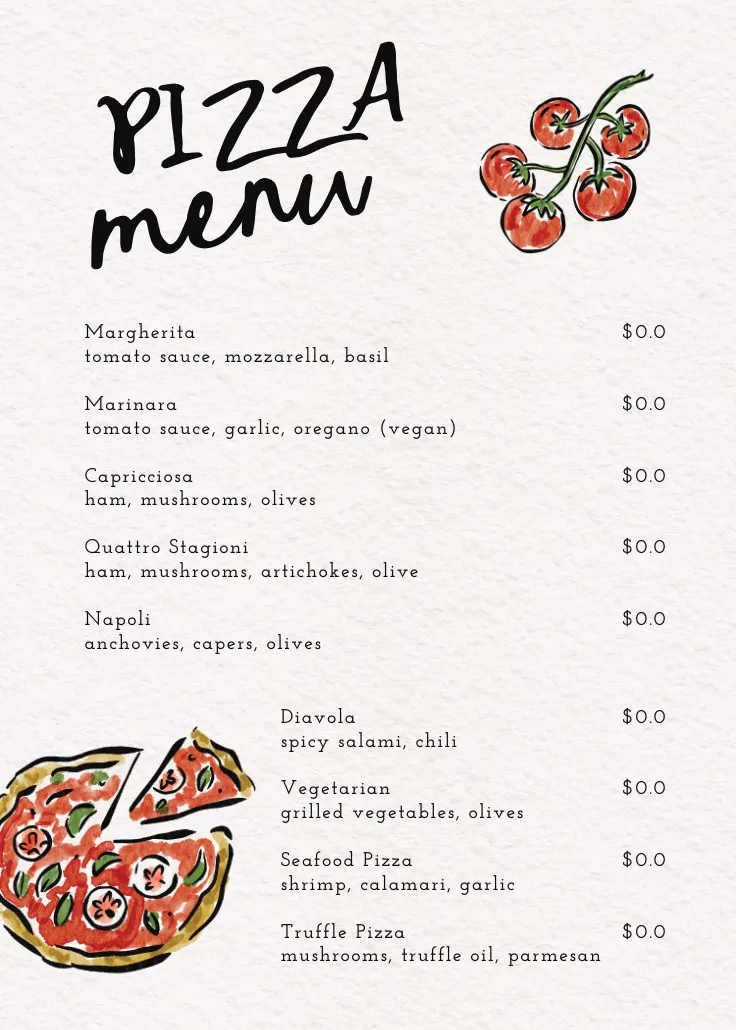 Pizza menu - 메뉴