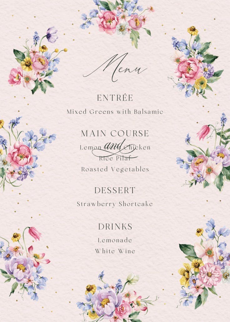 Subtle bouquets - menú