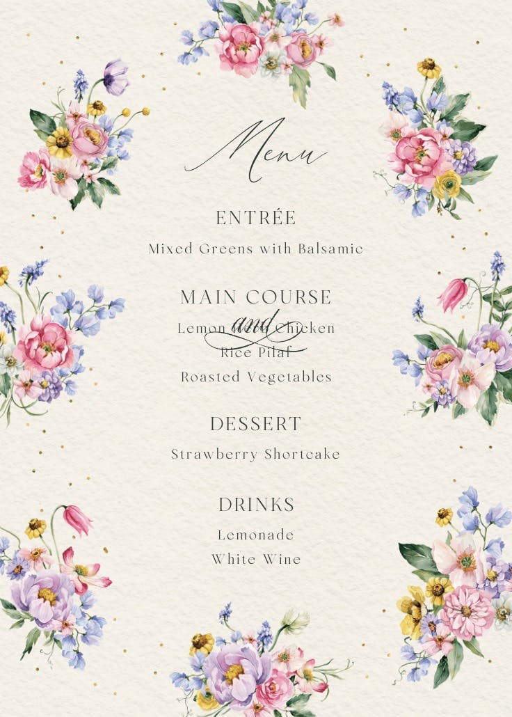 Subtle bouquets - menú