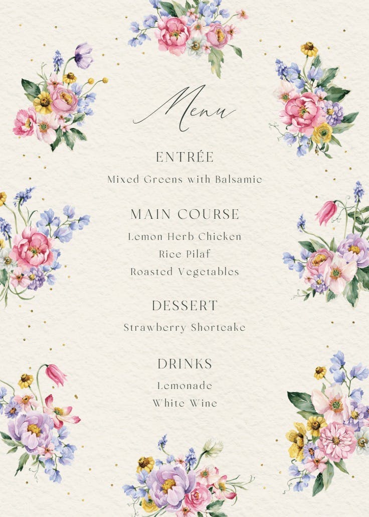 Subtle bouquets - menu