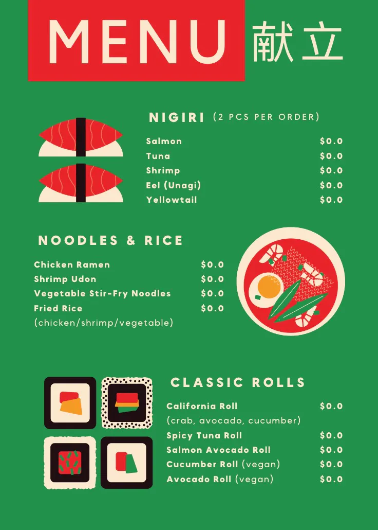 Sushi menu - মেনু
