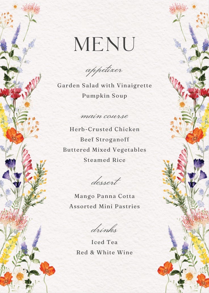 Wildflowers love - menú