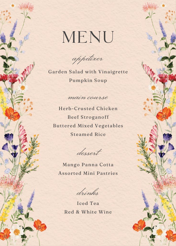 Wildflowers love - menú