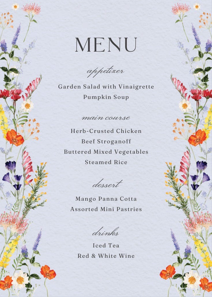 Wildflowers love - menú