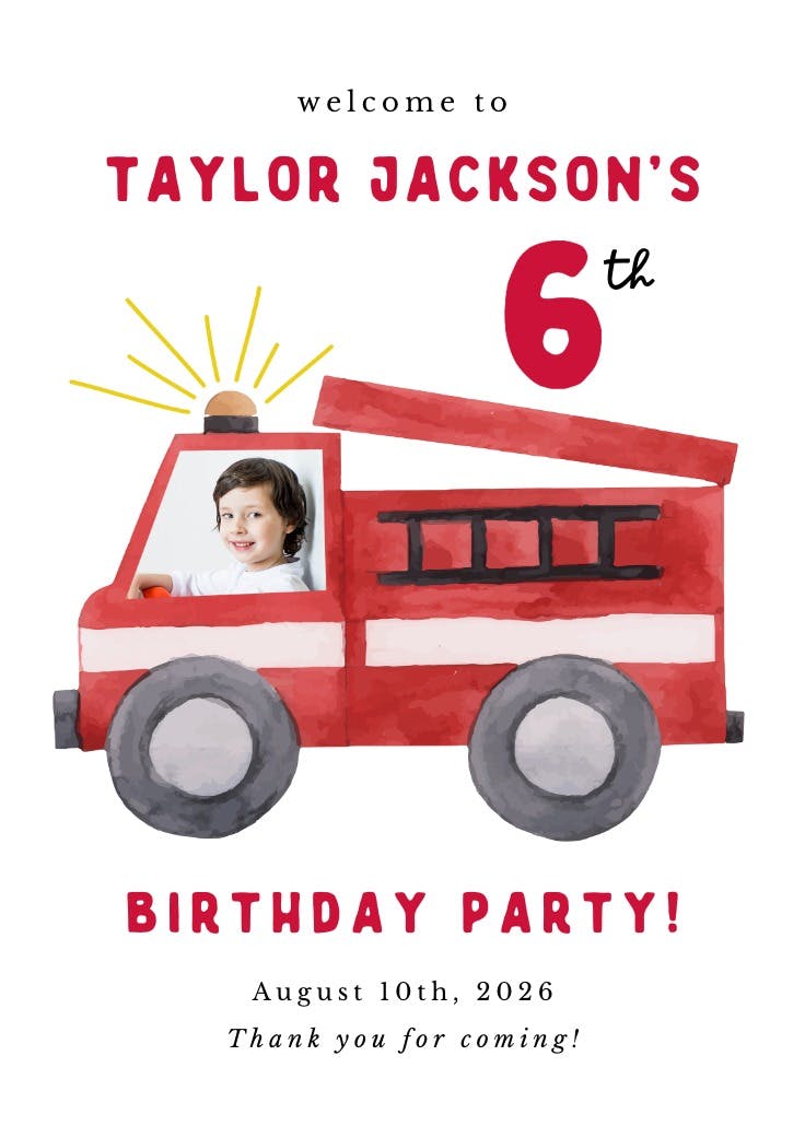 Watercolor firetruck verticle - events poster