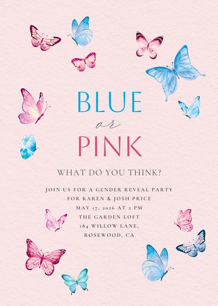 Baby butterfly - gender reveal poster