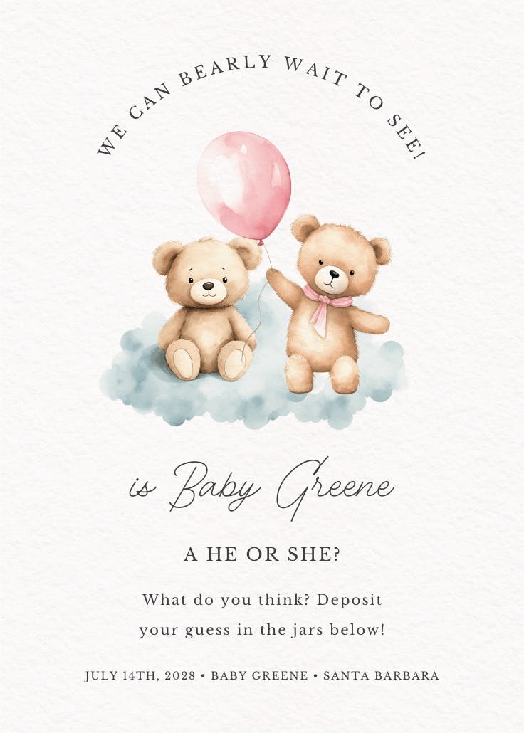 Can bearly wait - gender reveal poster