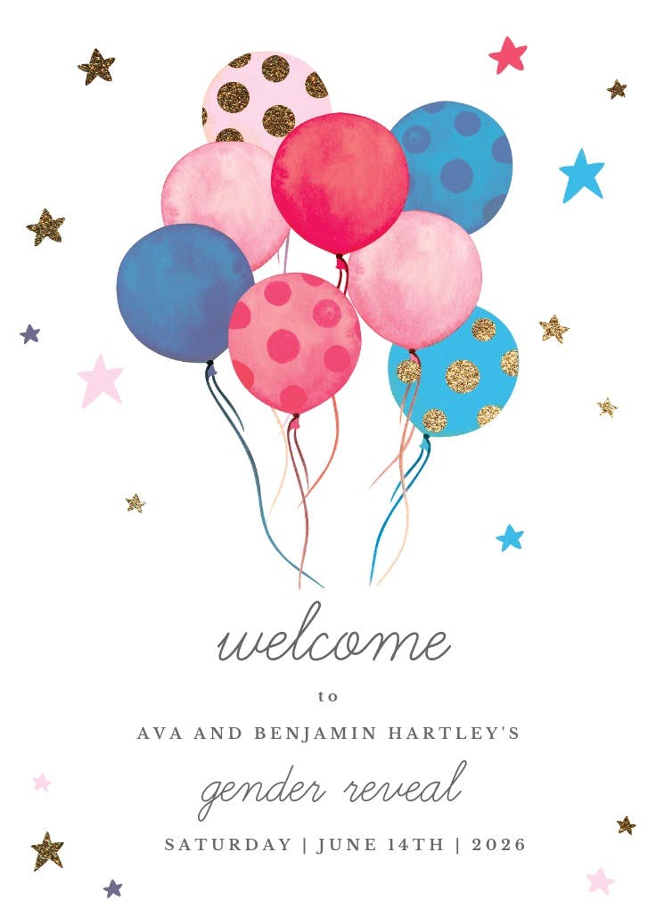 Watercolor balloons - gender reveal poster