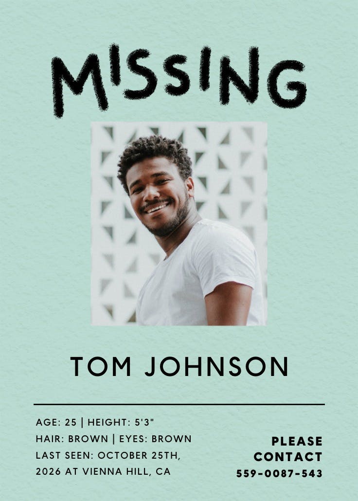 Cartel de desaparecido: looking for me