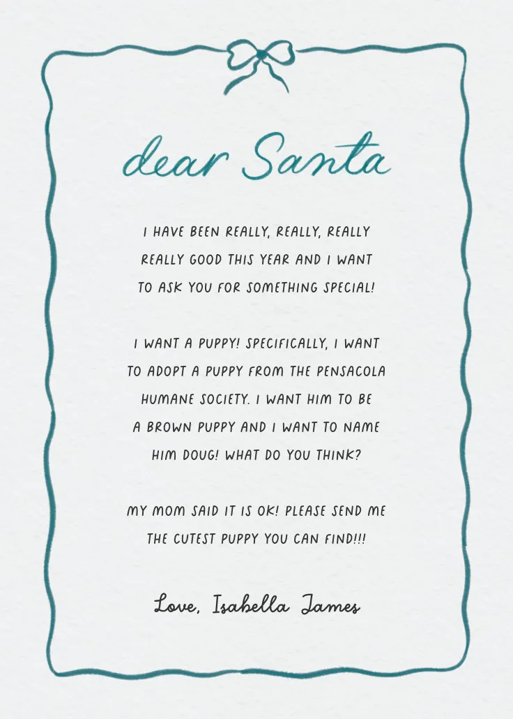 Squiggle bow - carta ao pai natal