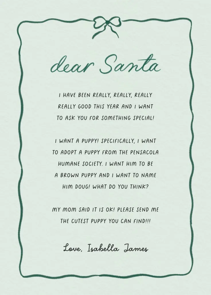 Squiggle bow - carta ao pai natal